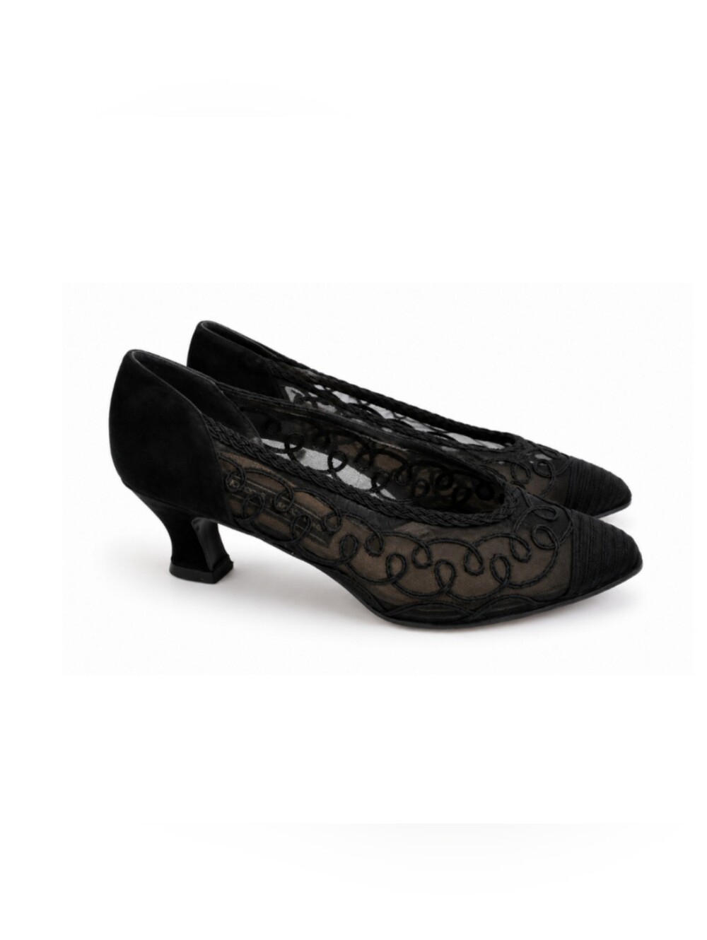 Vtg Stuart Weitzman Black Mesh Kitten Heels Size 6.5 90s Whimsygoth Coquette